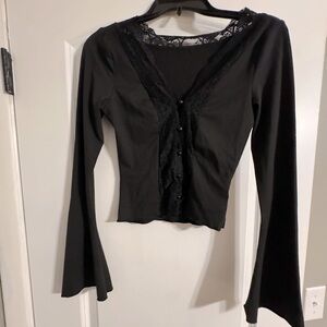 Elegant Black Lace Trim Women's Top